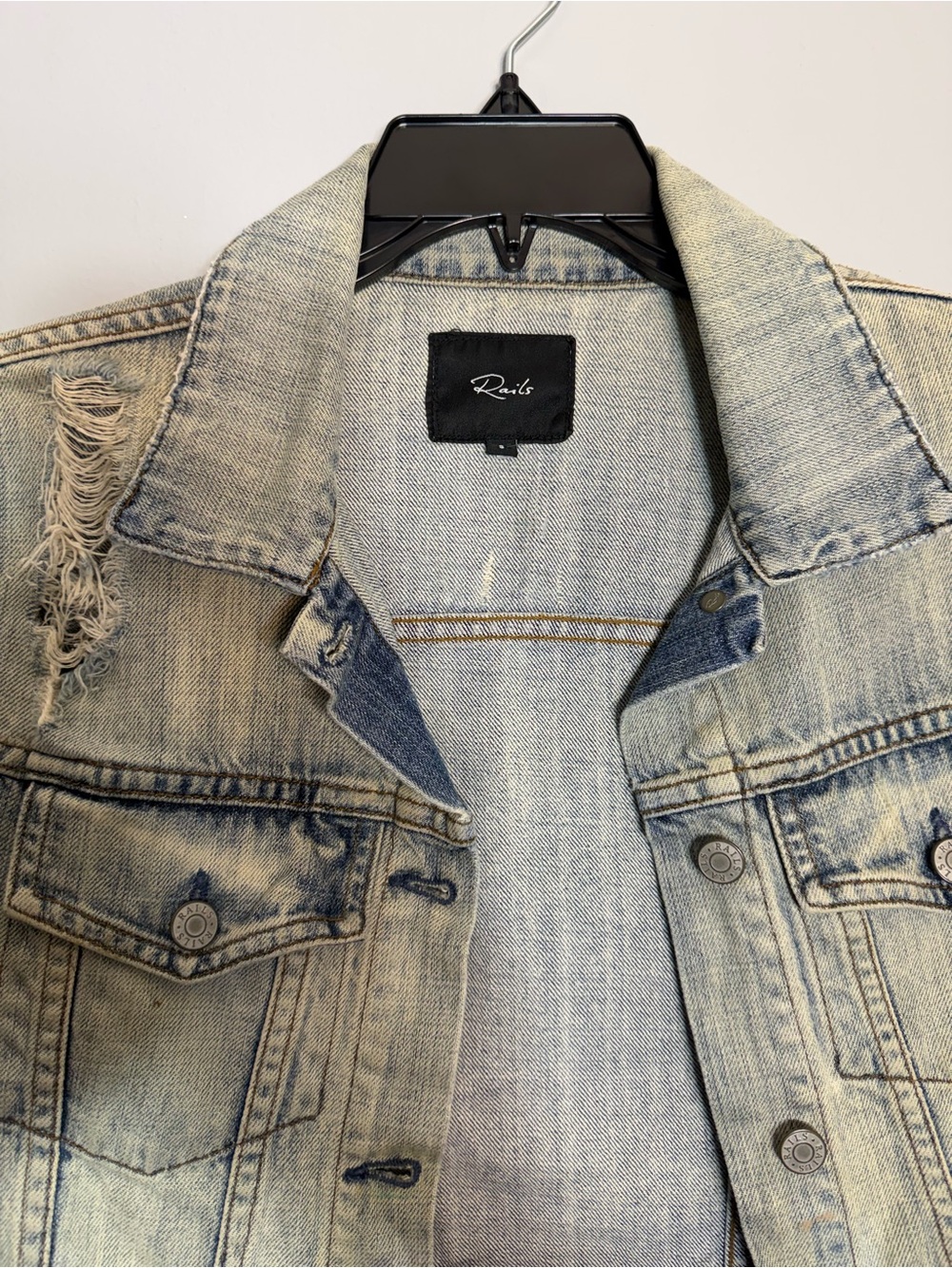 44. Rails Washed Light Blue Distressed Jean Jacket - Picture 2 of 5